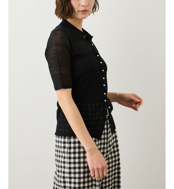 ROPE「シルクリネンポロ襟ニットカーディガン/イージーケア」|カーディガン|