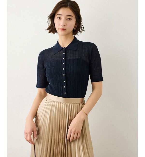 ROPE「シルクリネンポロ襟ニットカーディガン/イージーケア」|カーディガン|ネイビー(40)