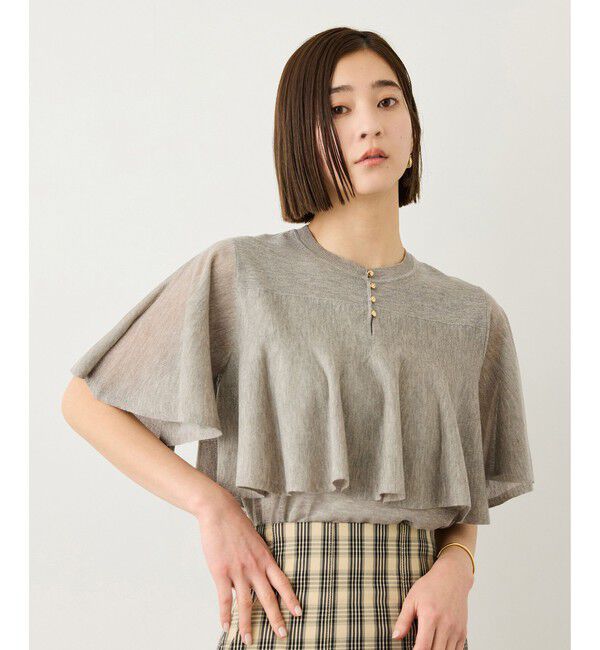 ROPE「LEVITA ティアードフリルニットプルーオーバー/接触冷感・イージーケア」|Tシャツ・カットソー|ベージュ(27)