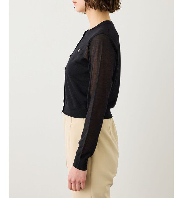 ROPE「LEVITA 金ボタンクルーネックシアーカーディガン/接触冷感・イージーケア」|カーディガン|