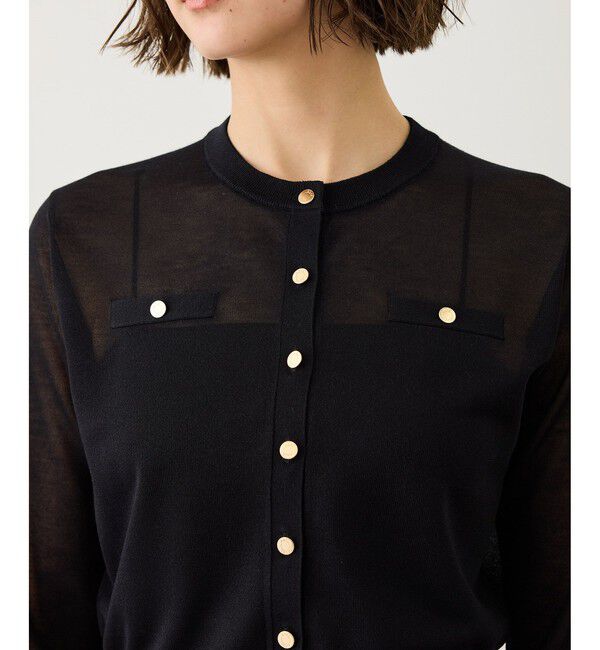 ROPE「LEVITA 金ボタンクルーネックシアーカーディガン/接触冷感・イージーケア」|カーディガン|