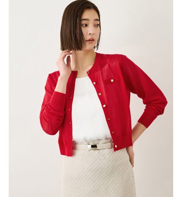 ROPE「LEVITA 金ボタンクルーネックシアーカーディガン/接触冷感・イージーケア」|カーディガン|