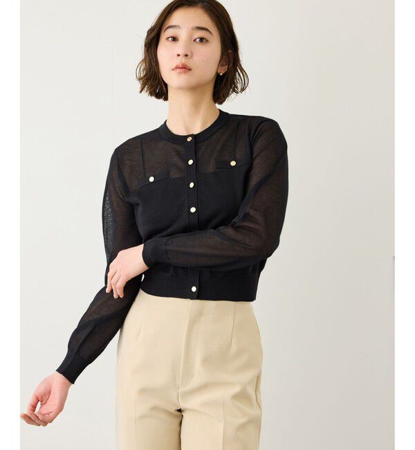 ROPE「LEVITA 金ボタンクルーネックシアーカーディガン/接触冷感・イージーケア」|カーディガン|