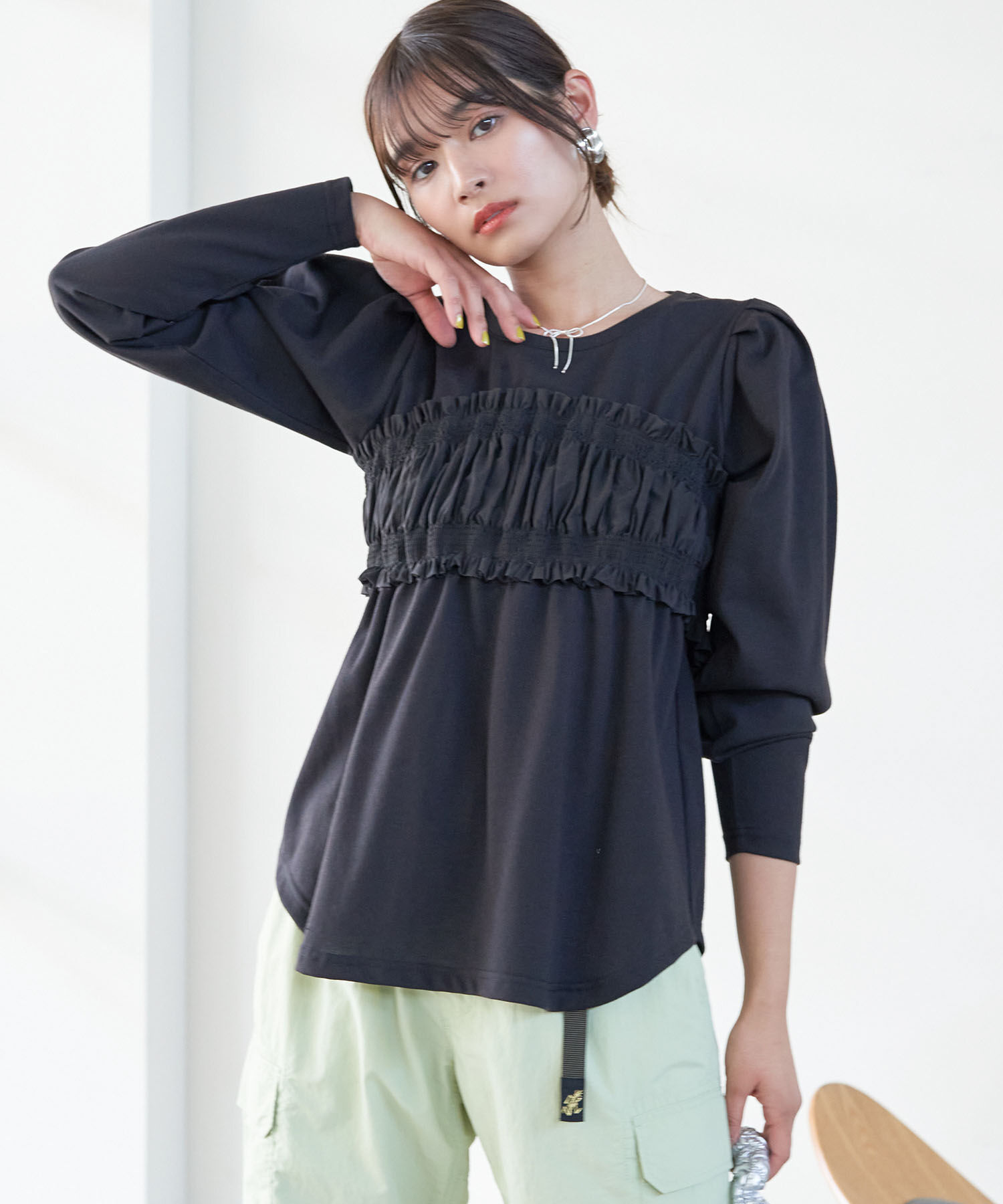 VIS「ビスチェドッキングデザインロングTシャツ」|Tシャツ・カットソー|