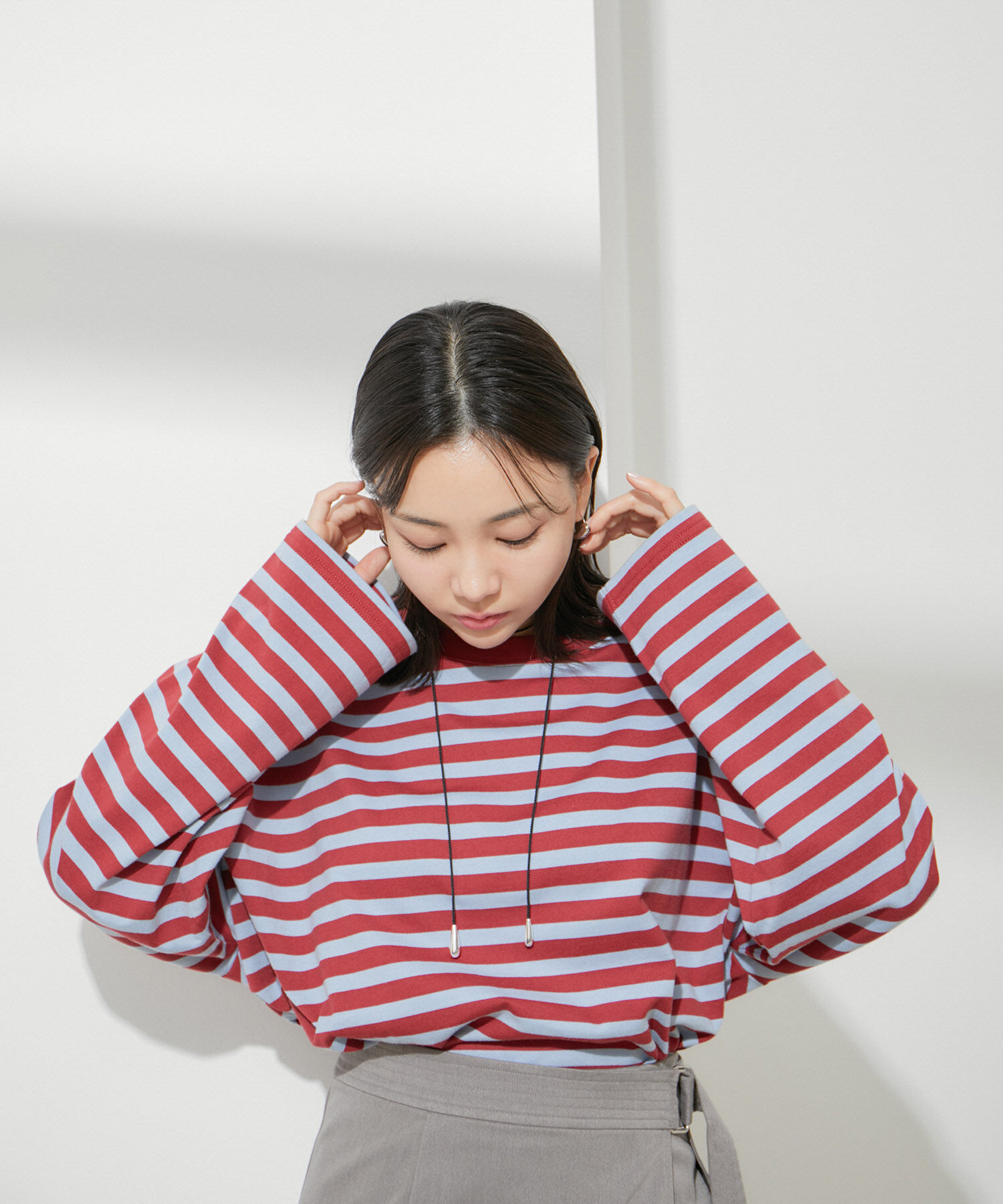 VIS「【EC/OUTLET】ワイドスリーブマルチボーダーロングTシャツ【洗える】」|Tシャツ・カットソー|