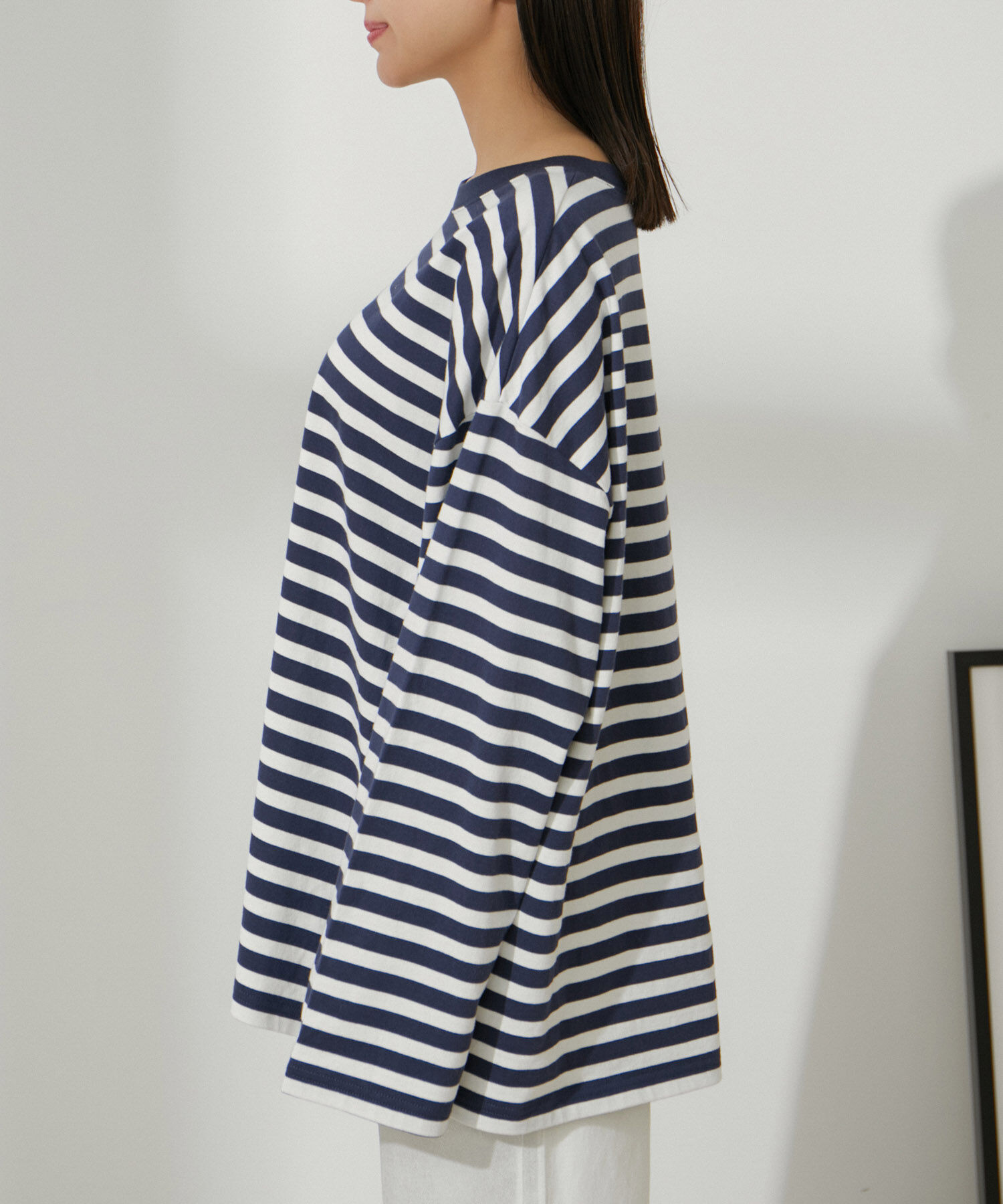 VIS「【EC/OUTLET】ワイドスリーブマルチボーダーロングTシャツ【洗える】」|Tシャツ・カットソー|