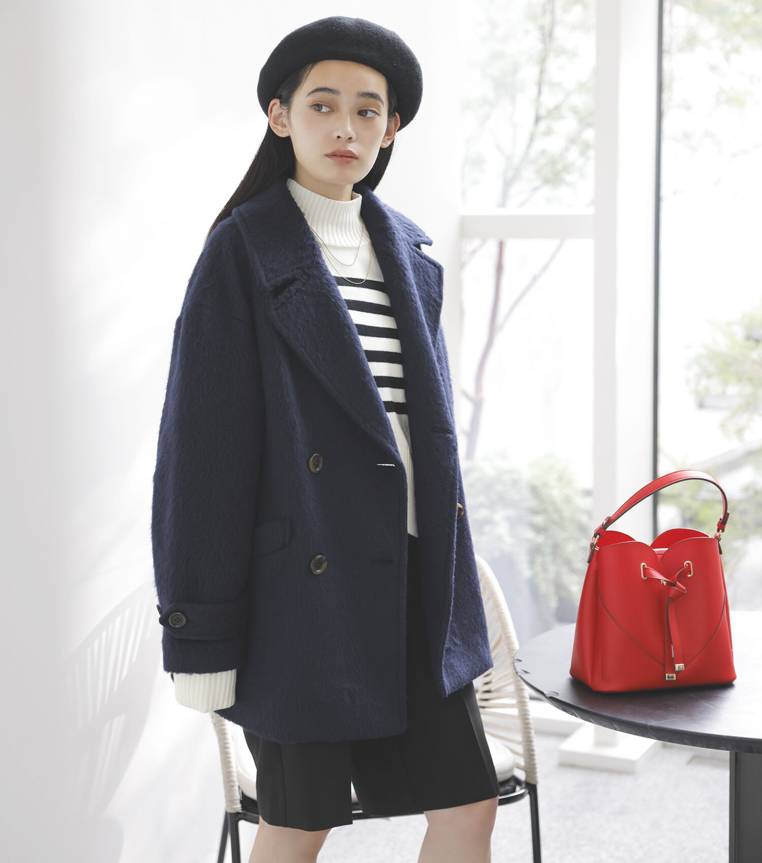 VIS「シャギーミディ丈Pコート」|ピーコート|