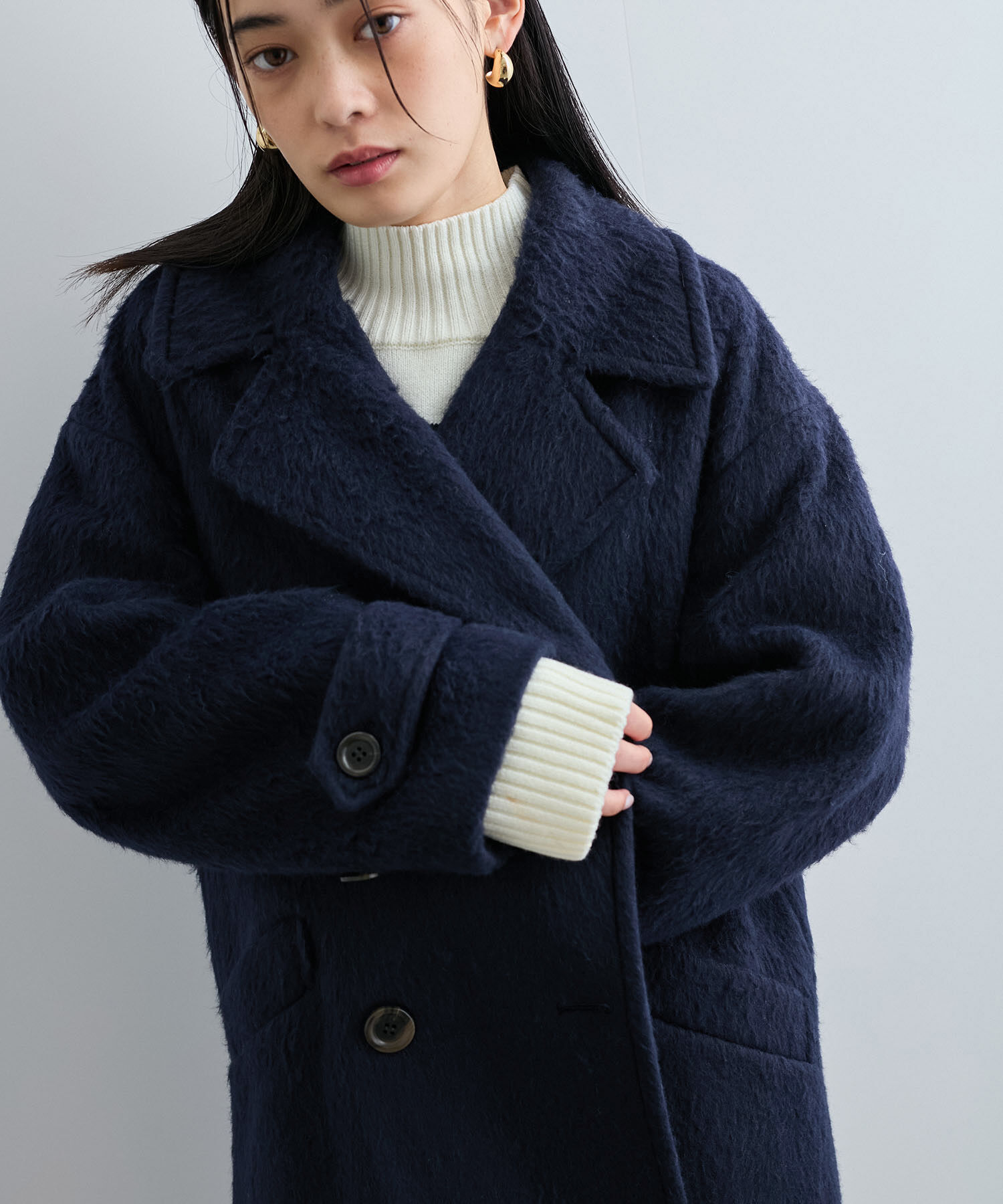 VIS「シャギーミディ丈Pコート」|ピーコート|