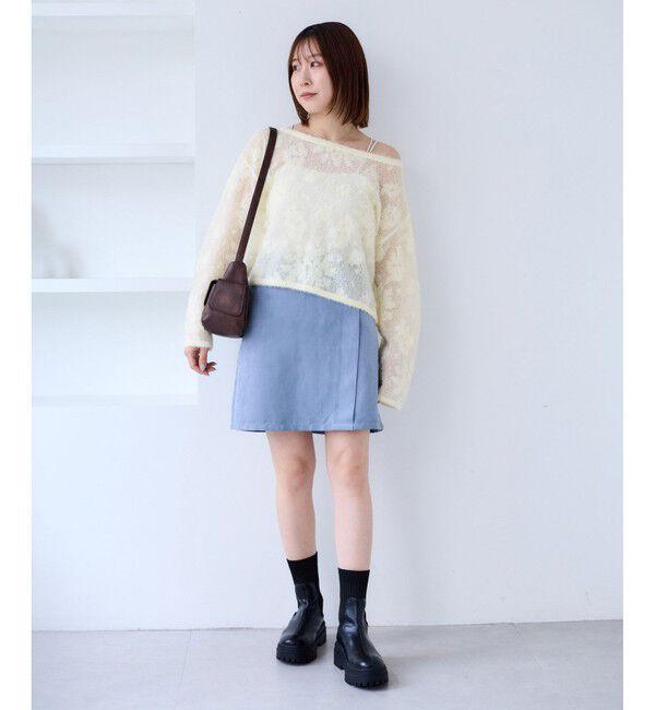 VIS「フラワーモチーフフェザーシアーニット」|ニット・セーター|