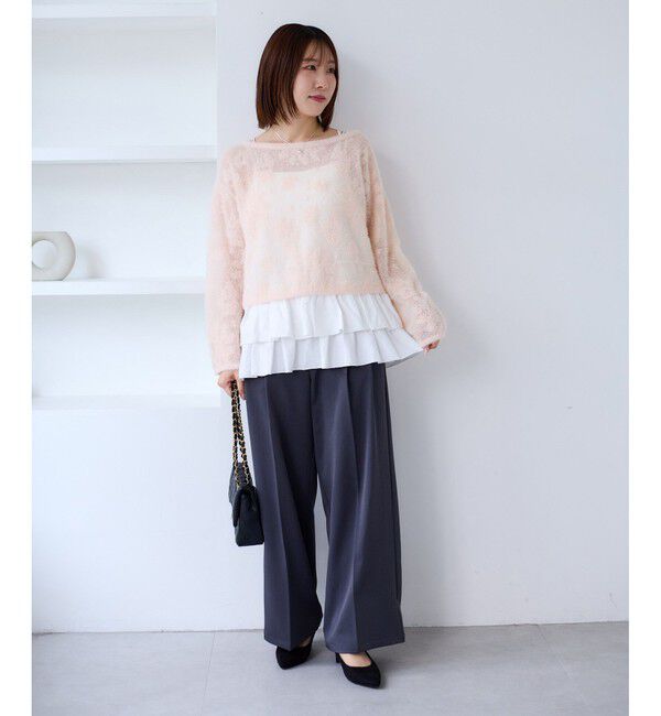 VIS「フラワーモチーフフェザーシアーニット」|ニット・セーター|