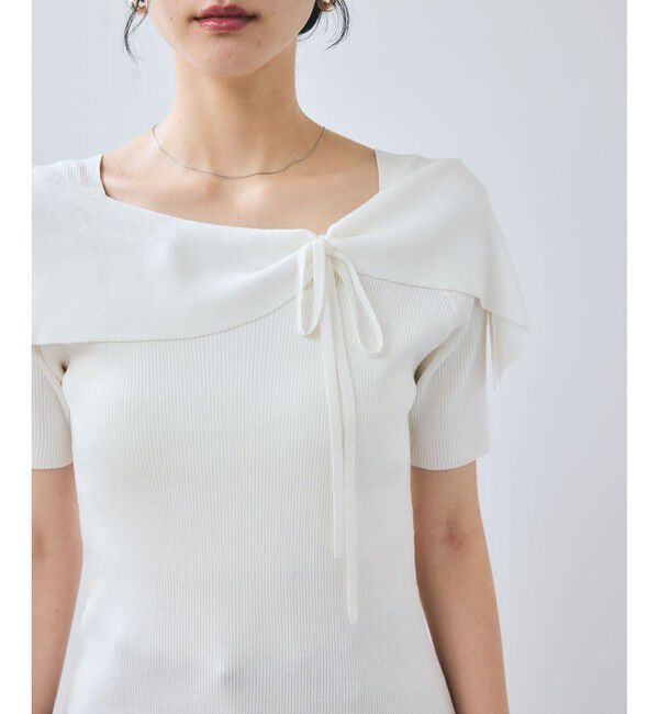 VIS「【WEB限定】【骨格で選べる2タイプ】オフショル風リボン半袖ニット」|ニット・セーター|