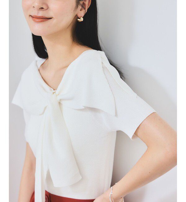VIS「【WEB限定】【骨格で選べる2タイプ】オフショル風リボン半袖ニット」|ニット・セーター|