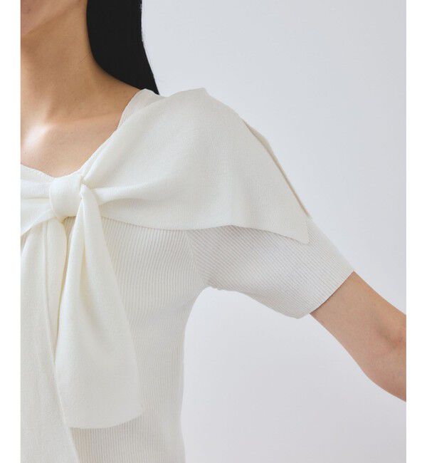 VIS「【WEB限定】【骨格で選べる2タイプ】オフショル風リボン半袖ニット」|ニット・セーター|