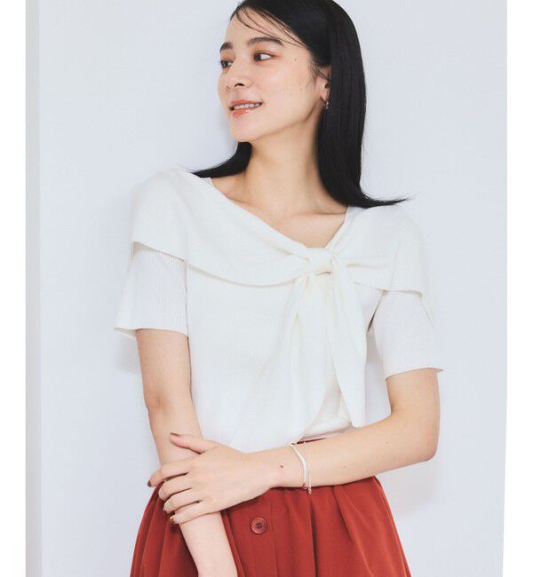 VIS「【WEB限定】【骨格で選べる2タイプ】オフショル風リボン半袖ニット」|ニット・セーター|オフホワイト(15)