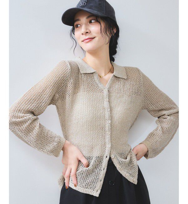 VIS「【WEB/一部店舗限定】配色ラメポロ襟カーディガン/美シルエット」|カーディガン|ベージュ(27)