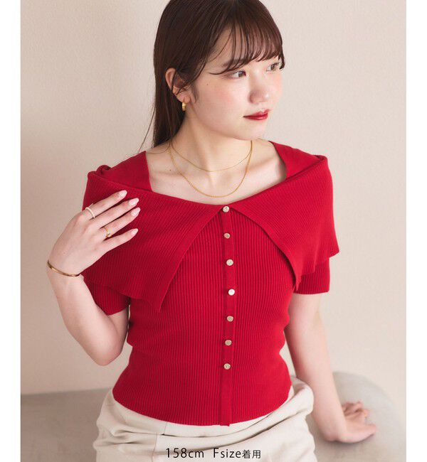 VIS「ビックカラーオフショルハーフスリーブニット」|ニット・セーター|