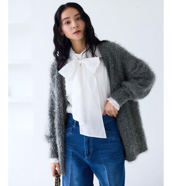 VIS「ポップコーンヤーンラメフェザーニットカーディガン/WEB限定FSサイズ」|カーディガン|