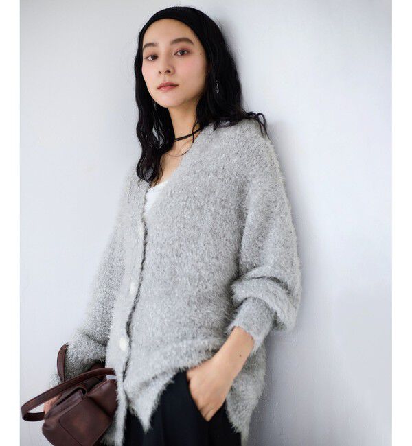 VIS「ポップコーンヤーンラメフェザーニットカーディガン/WEB限定FSサイズ」|カーディガン|ライトグレー(08)