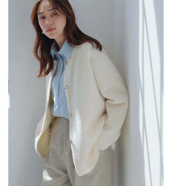 VIS「接結メタルボタンミニフェザーニットコート」|ノーカラージャケット|
