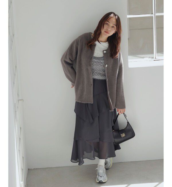 VIS「接結メタルボタンミニフェザーニットコート」|ノーカラージャケット|