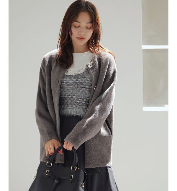 VIS「接結メタルボタンミニフェザーニットコート」|ノーカラージャケット|