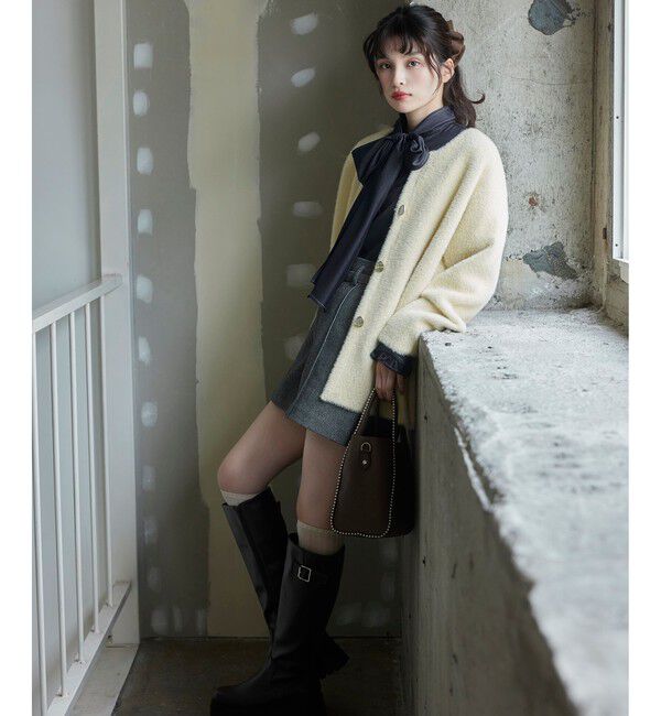 VIS「接結メタルボタンミニフェザーニットコート」|ノーカラージャケット|