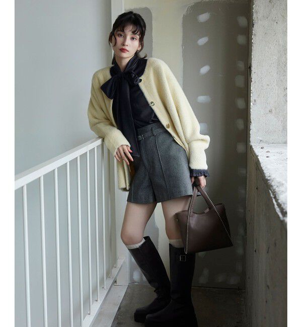 VIS「接結メタルボタンミニフェザーニットコート」|ノーカラージャケット|