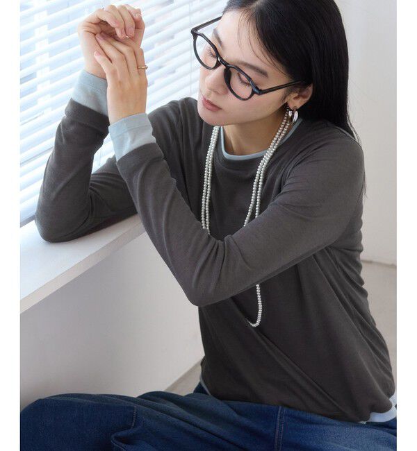 VIS「配色レイヤードシアーロンT」|Tシャツ・カットソー|グレー(07)