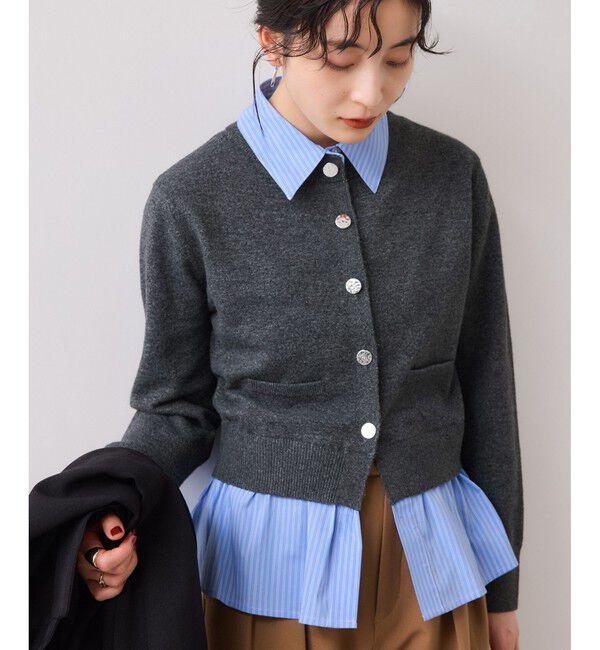 VIS「シャツレイヤード風メタルボタンカーディガン」|カーディガン|チャコール(06)