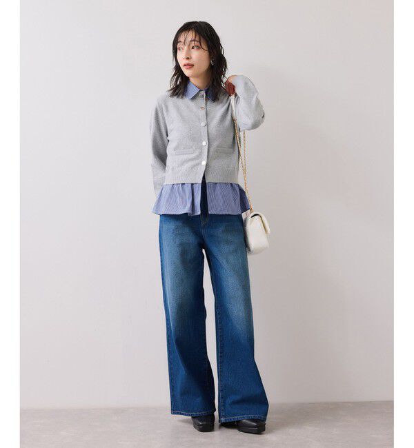 VIS「シャツレイヤード風メタルボタンカーディガン」|カーディガン|