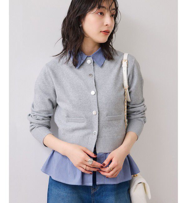 VIS「シャツレイヤード風メタルボタンカーディガン」|カーディガン|