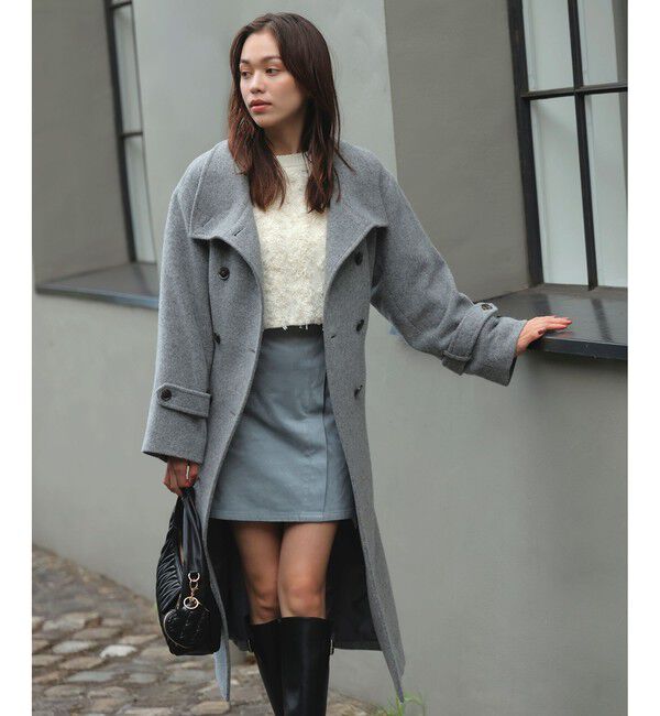 VIS「尾州シャギースタンドカラーロングコート/静電気防止・WEB限定PS・TMサイズ」|その他|