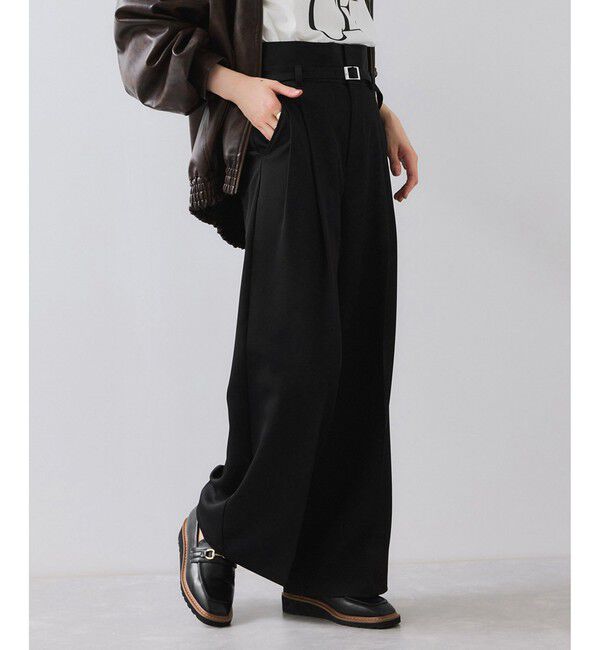 VIS「ベルトディテールタックワイドパンツ/イージーケア」|チノ|ブラック(01)