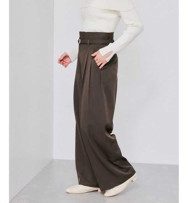 VIS「ベルトディテールタックワイドパンツ/イージーケア」|チノ|