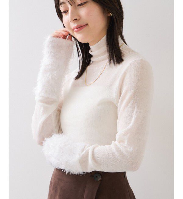 VIS「フェザー切り替えスリーブシアータートルニット」|ニット・セーター|