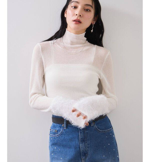 VIS「フェザー切り替えスリーブシアータートルニット」|ニット・セーター|