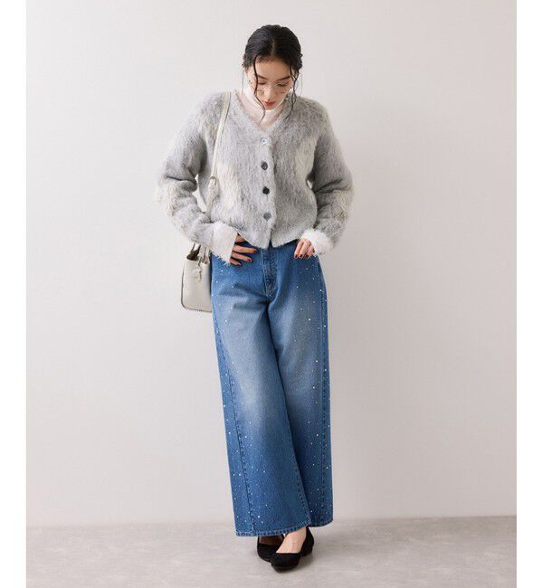 VIS「アート柄ジャガード起毛ニットカーディガン/イージーケア」|カーディガン|