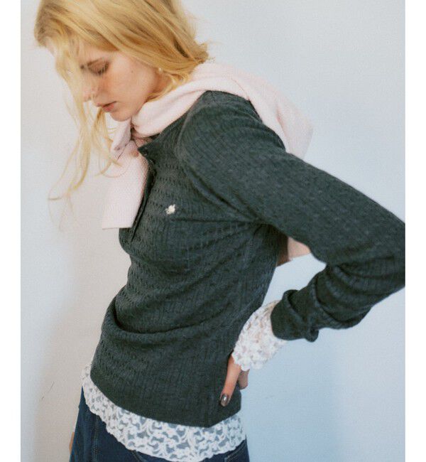 VIS「【POLO BCS】VIS別注ヘンリーネックミニケーブルニットトップス」|ニット・セーター|