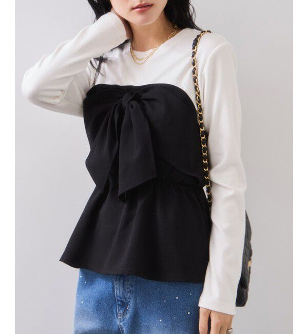 VIS「美easyウーリッシュリボンビスチェドッキングカットソープルオーバー/セットアップ対応・イージーケア」|Tシャツ・カットソー|