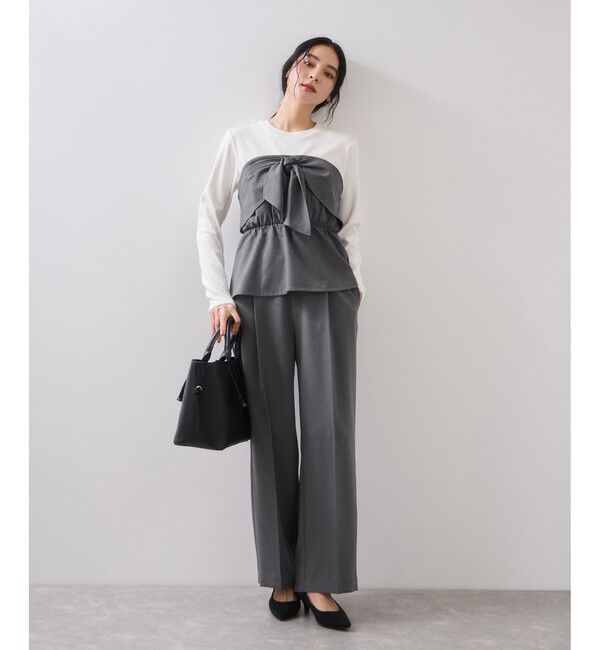 VIS「美easyウーリッシュリボンビスチェドッキングカットソープルオーバー/セットアップ対応・イージーケア」|Tシャツ・カットソー|