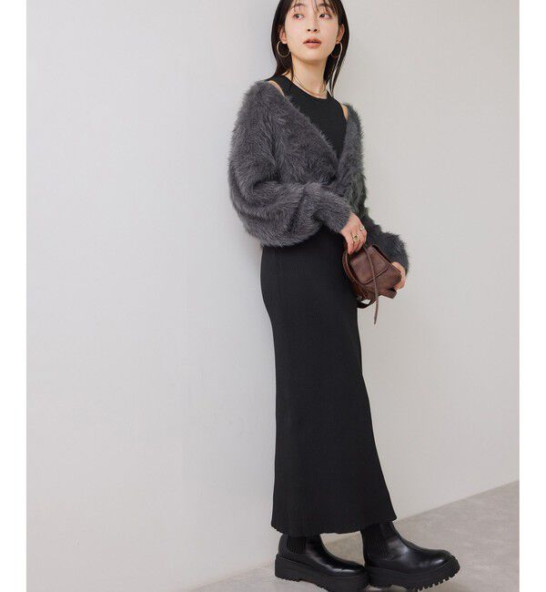 VIS「ねじりショートトップス付きロングニットワンピース/イージーケア」|ワンピース|