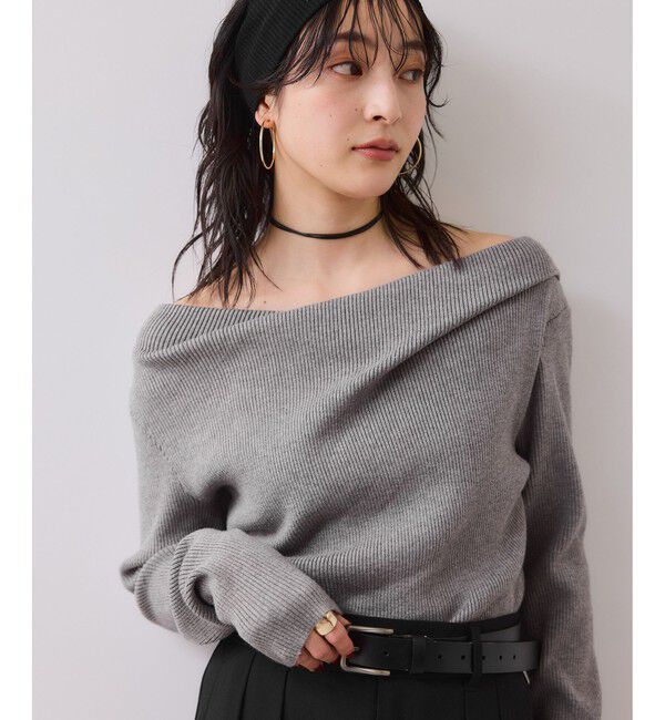 VIS「【美得】ドレープオフショルダーリブニット/イージーケア」|ニット・セーター|