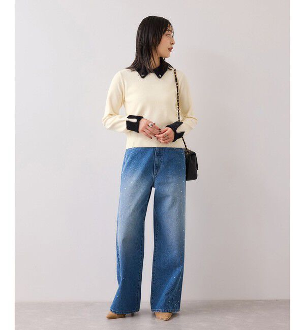 VIS「ビジュー付きシャギーカラーニットトップス」|ニット・セーター|