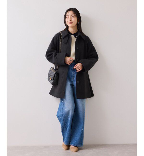 VIS「ビジュー付きシャギーカラーニットトップス」|ニット・セーター|