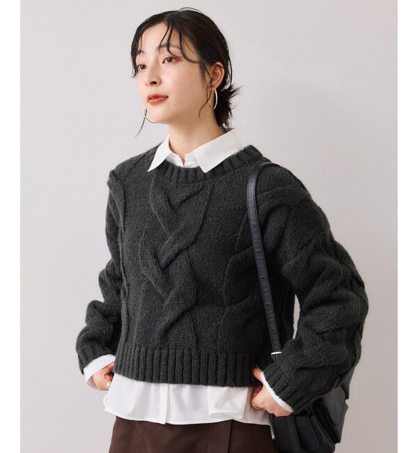 VIS「ケーブルコンパクトニット」|ニット・セーター|チャコール(06)