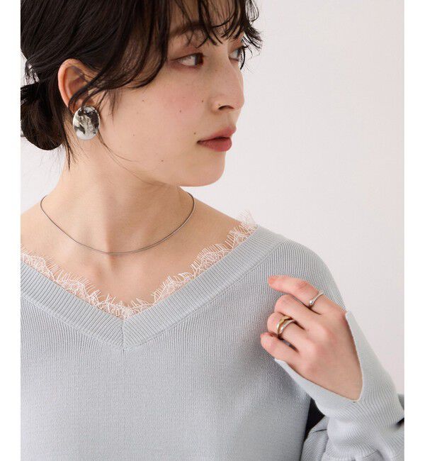 VIS「Vネックレースプルオーバー」|ニット・セーター|ライトグレー(08)