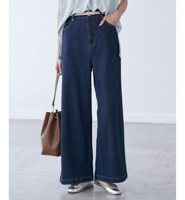 Rope&rsquo;Picnic「【ウエスト革命デニム】ウエストシェイプデニムワイドパンツ」|デニム|ネイビー(40)
