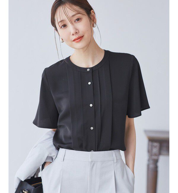 Rope&rsquo;Picnic「多機能ランダムタックハーフスリーブブラウス / 通勤にも」|シャツ・ブラウス|