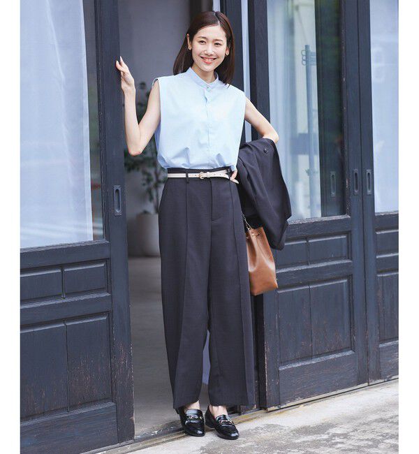 Rope&rsquo;Picnic「【UVカット・接触冷感・イージーケア】バンドカラーノースリーブシャツ/通勤対応」|シャツ・ブラウス|