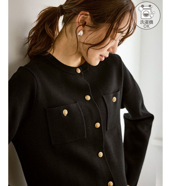 Rope&rsquo;Picnic「ミラノリブ金ボタンニットカーディガン」|カーディガン|ブラック(01)